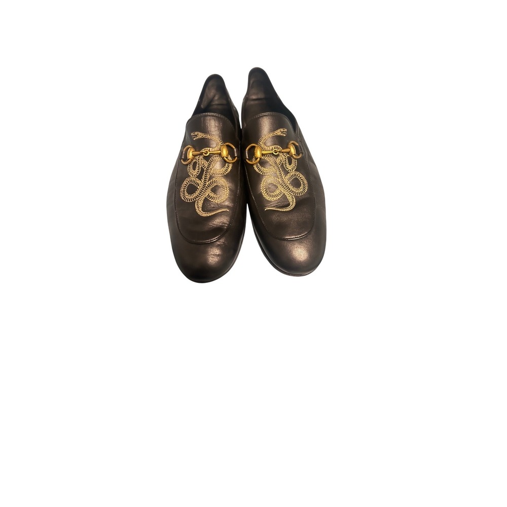 Gucci Kingsnake Horsebit Loafers Mens 8 Black Leather Jordaan  Good Embroidered - Picture 4 of 4